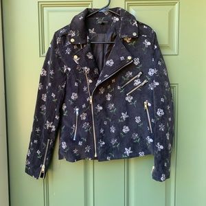 Corduroy floral print zipper jacket